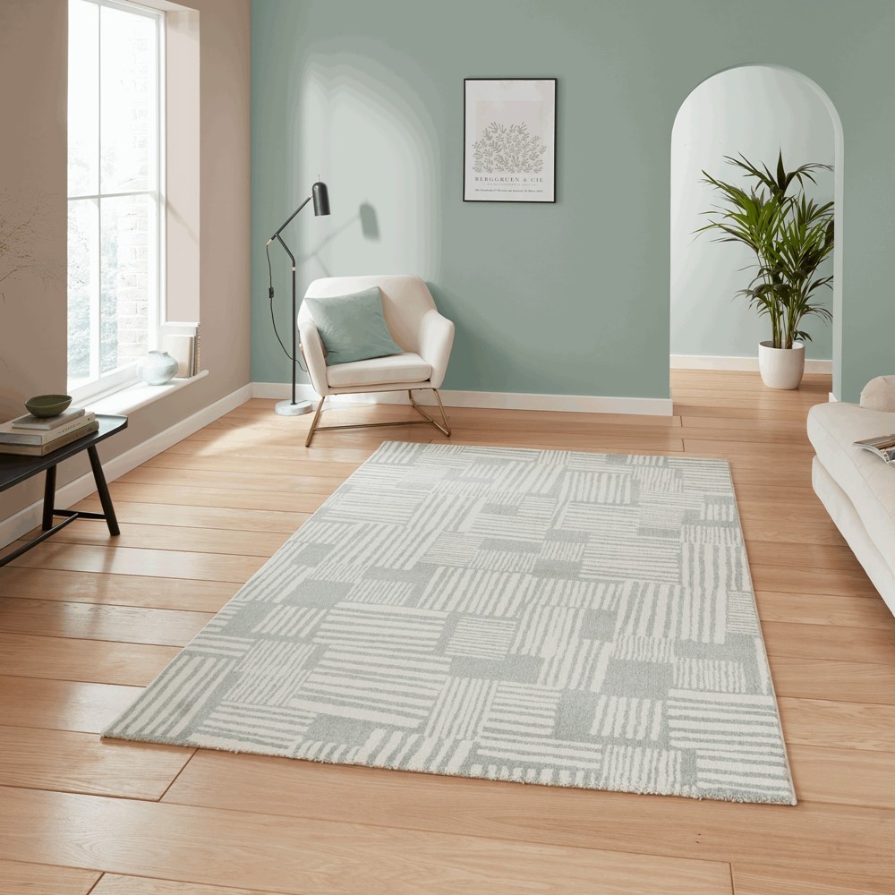 Blocks Modern Geometric Washable Rugs by Catherine Lansfield in Sage Green